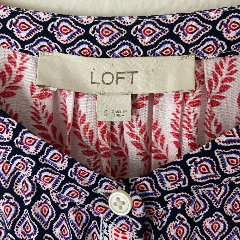 Loft Boho Leaf Bib Blouse Flowy Cottagecore Peasant Feminine Sz S